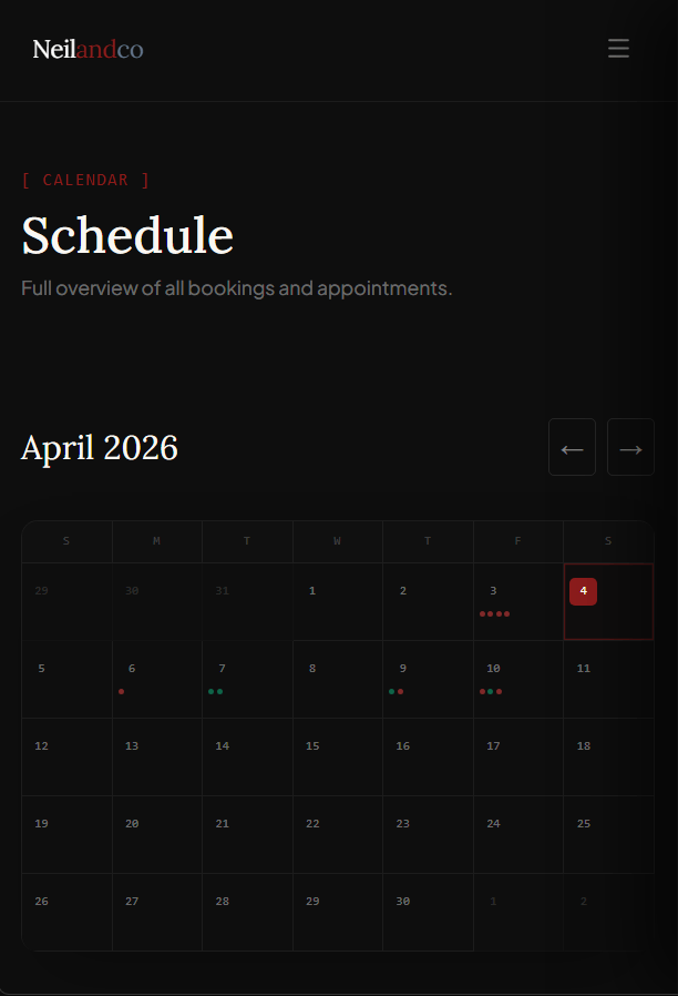 Neilandco Booking software interface